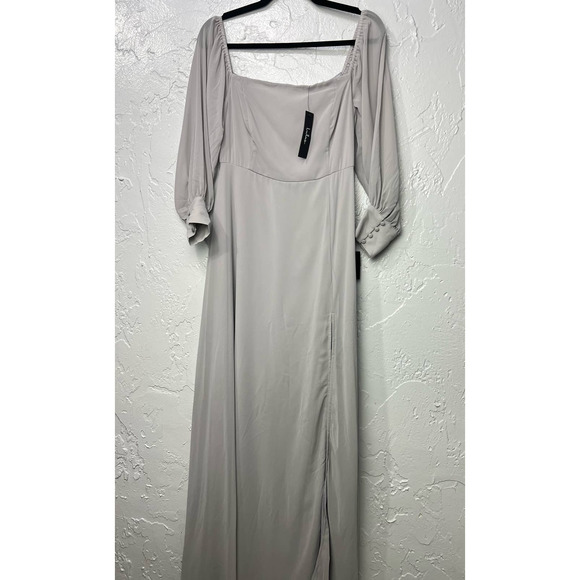 NWT Lulus Feel the Romance Grey Off-the-Shoulder Maxi Dress Size M Bridesmaid - Picture 2 of 9